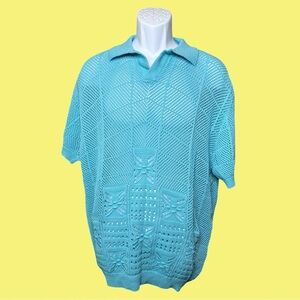 NWT OxKnit Crochet Short Sleeves Polo